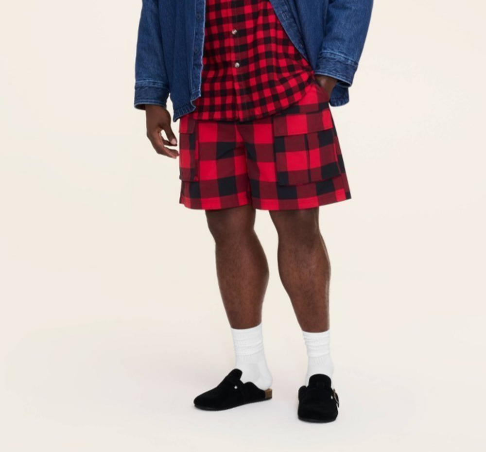 Woolrich X Target Men's Big Mid-Rise Buffalo Check Cargo Shorts Red/Black 2XL